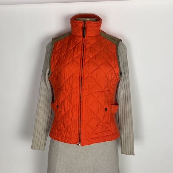 Ralph Lauren Sport Orange Quilted Suede Leather Zip Front Vest Women's Size M - Picture 1 of 10